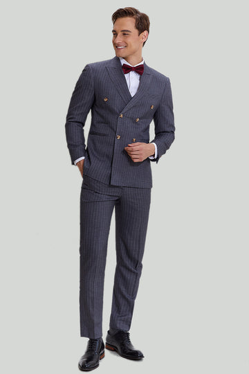 Menns 3-delt Pinstripe Grey Suit